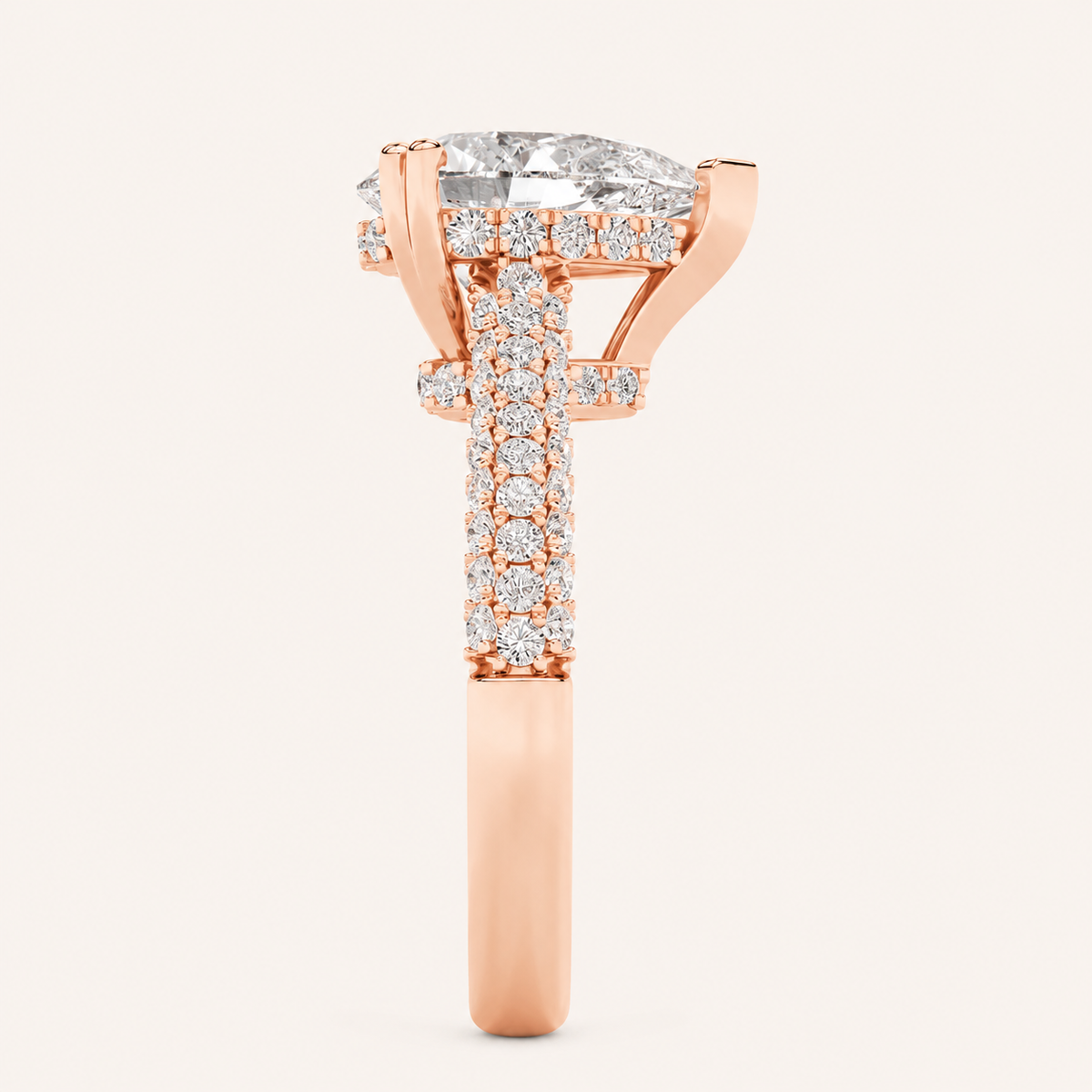 3.00 Ct Pear Cut Lab Grown Diamond Triple Row Accented Engagement Ring