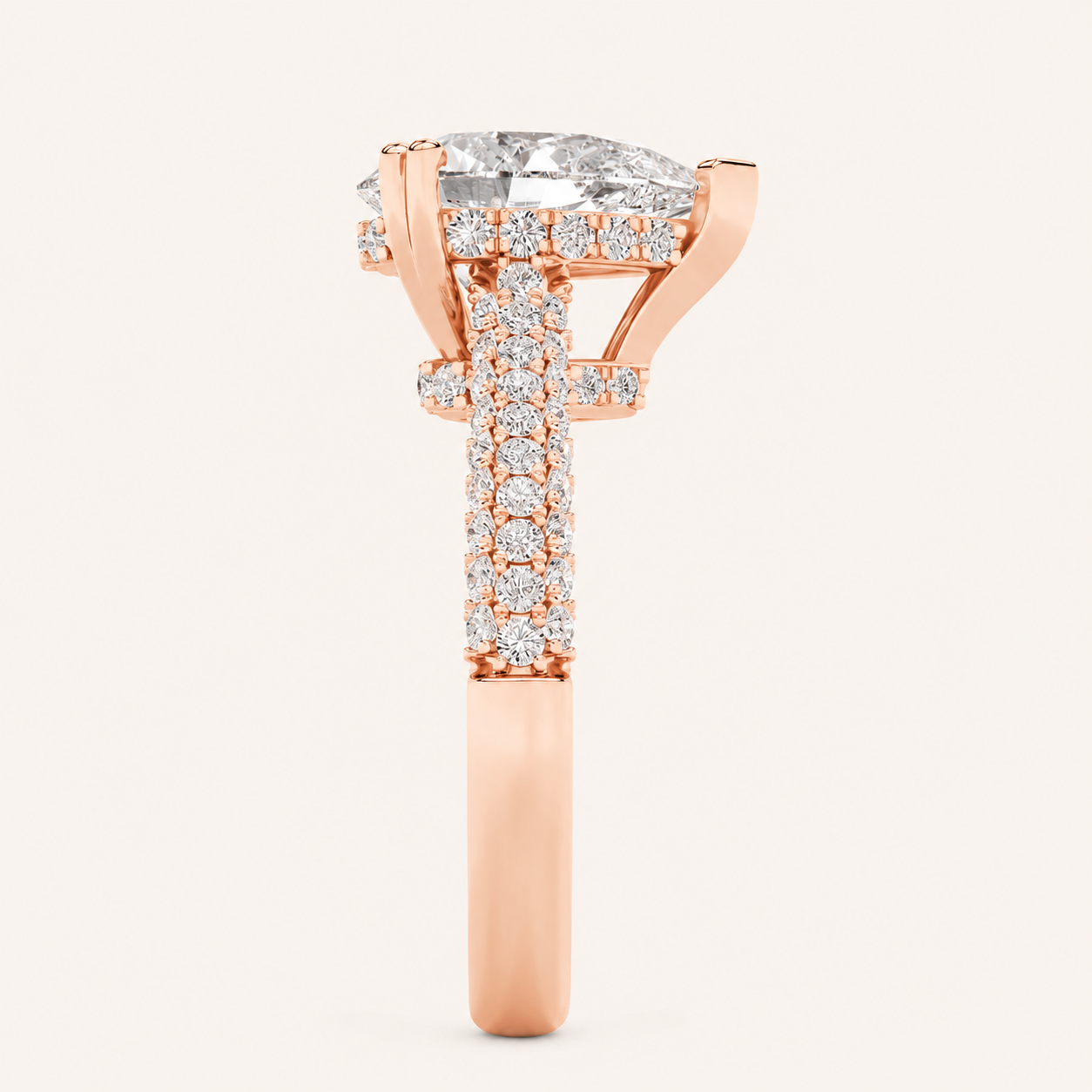 3.00 Ct Pear Cut Lab Grown Diamond Triple Row Accented Engagement Ring