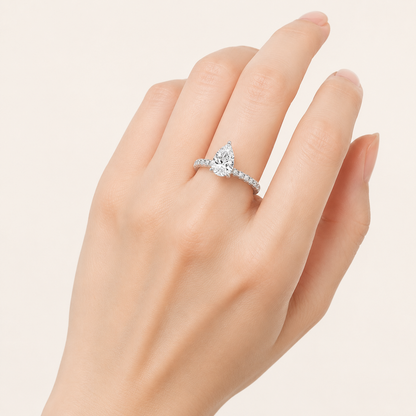 2.00 CT Pear Cut Lab Grown Diamond Accented Side Stone Ring