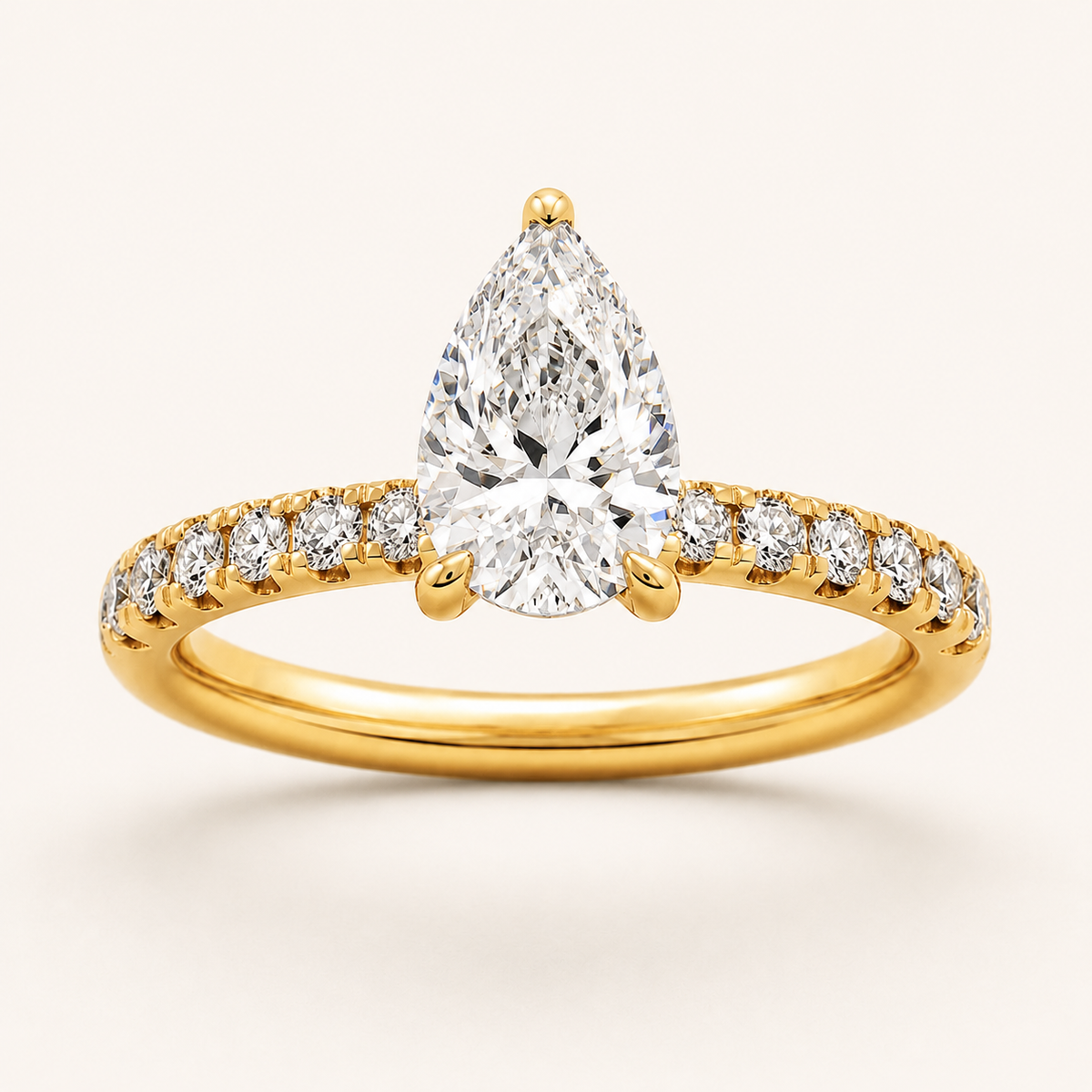 2.00 CT Pear Cut Lab Grown Diamond Accented Side Stone Ring