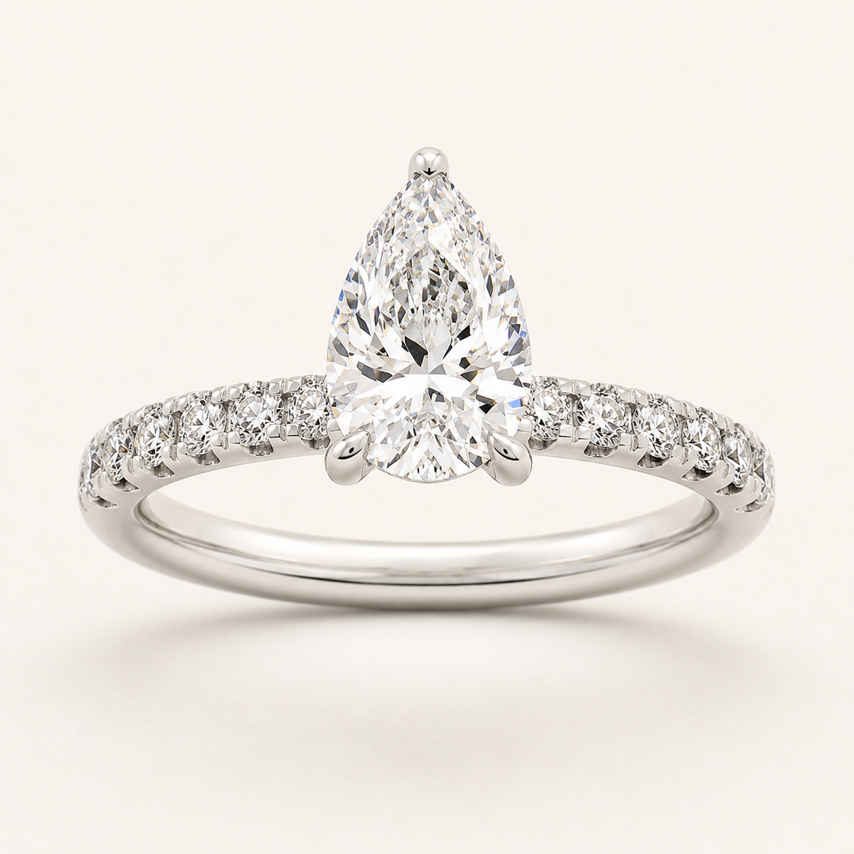 2.00 CT Pear Cut Lab Grown Diamond Accented Side Stone Ring