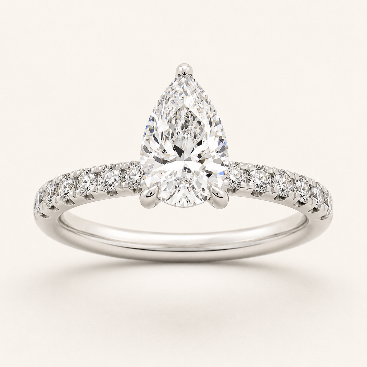 2.00 CT Pear Cut Lab Grown Diamond Accented Side Stone Ring