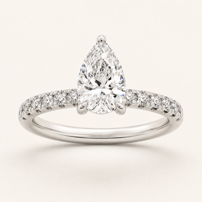 2.00 CT Pear Cut Lab Grown Diamond Accented Side Stone Ring