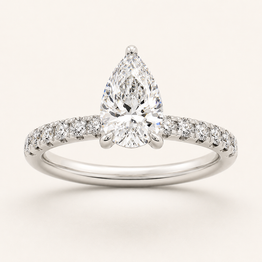2.00 CT Pear Cut Lab Grown Diamond Accented Side Stone Ring