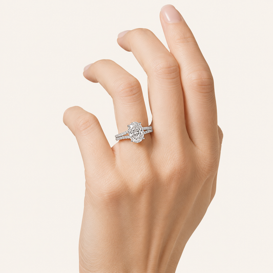 3.00 CT Round Cut Lab Grown Diamond Triple Row Accented Engagement Ring