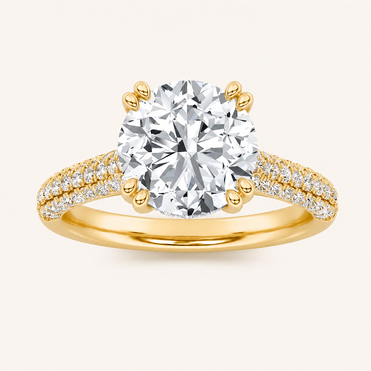 3.00 CT Round Cut Lab Grown Diamond Triple Row Accented Engagement Ring