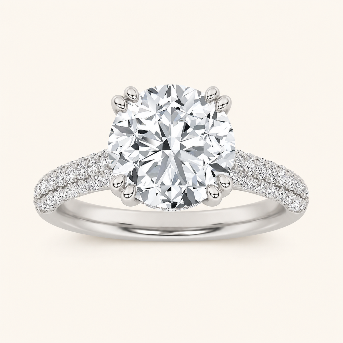 3.00 CT Round Cut Lab Grown Diamond Triple Row Accented Engagement Ring