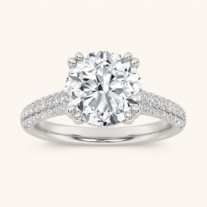 3.00 CT Round Cut Lab Grown Diamond Triple Row Accented Engagement Ring