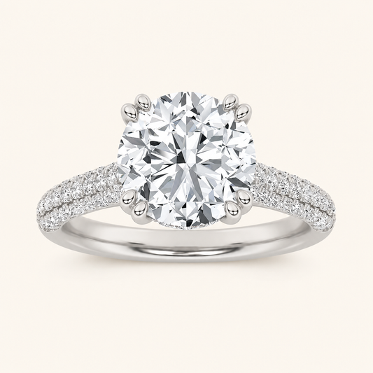 3.00 CT Round Cut Lab Grown Diamond Triple Row Accented Engagement Ring