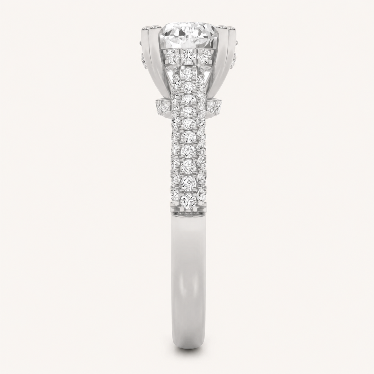 3.00 CT Round Cut Lab Grown Diamond Triple Row Accented Engagement Ring
