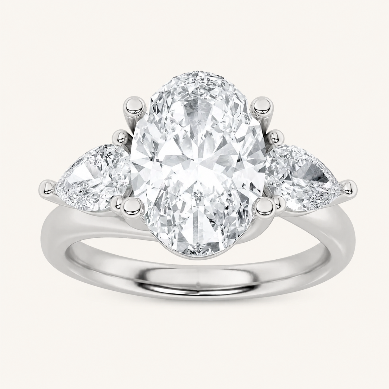 2.5CT Oval Cut Lab Grown Diamond Three Stone Ring