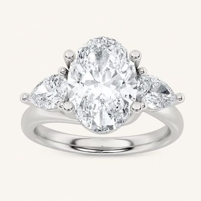 2.5CT Oval Cut Lab Grown Diamond Three Stone Ring