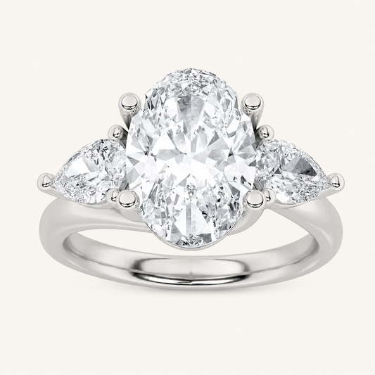 2.5CT Oval Cut Lab Grown Diamond Three Stone Ring