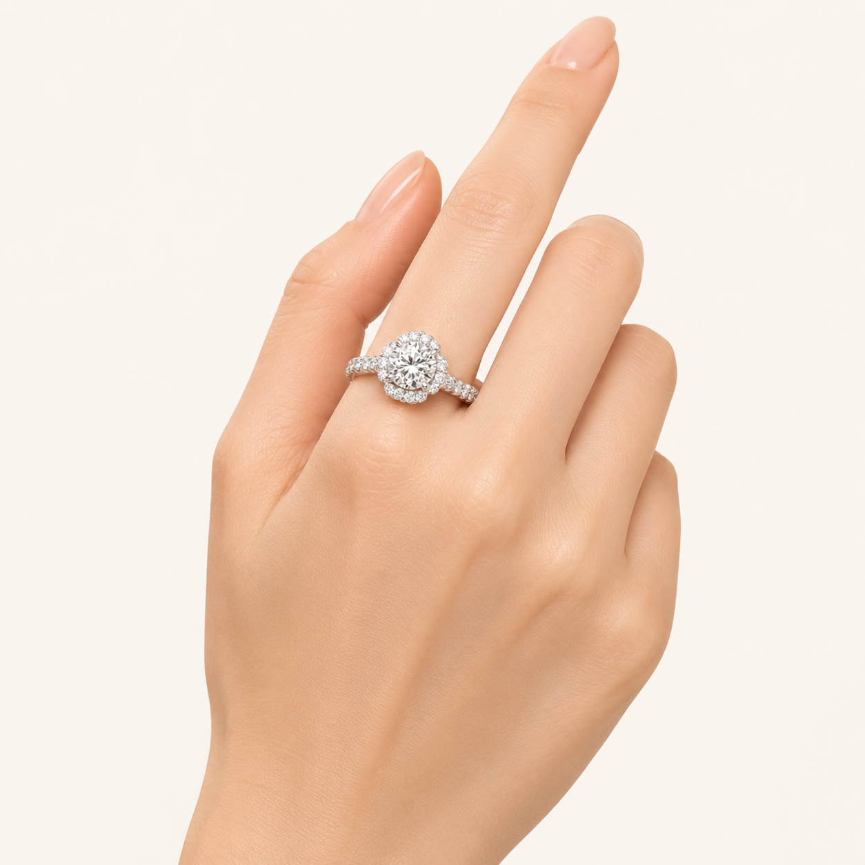 1.5 CT Round Cut Lab Grown Diamond Halo Accented Engagement Ring