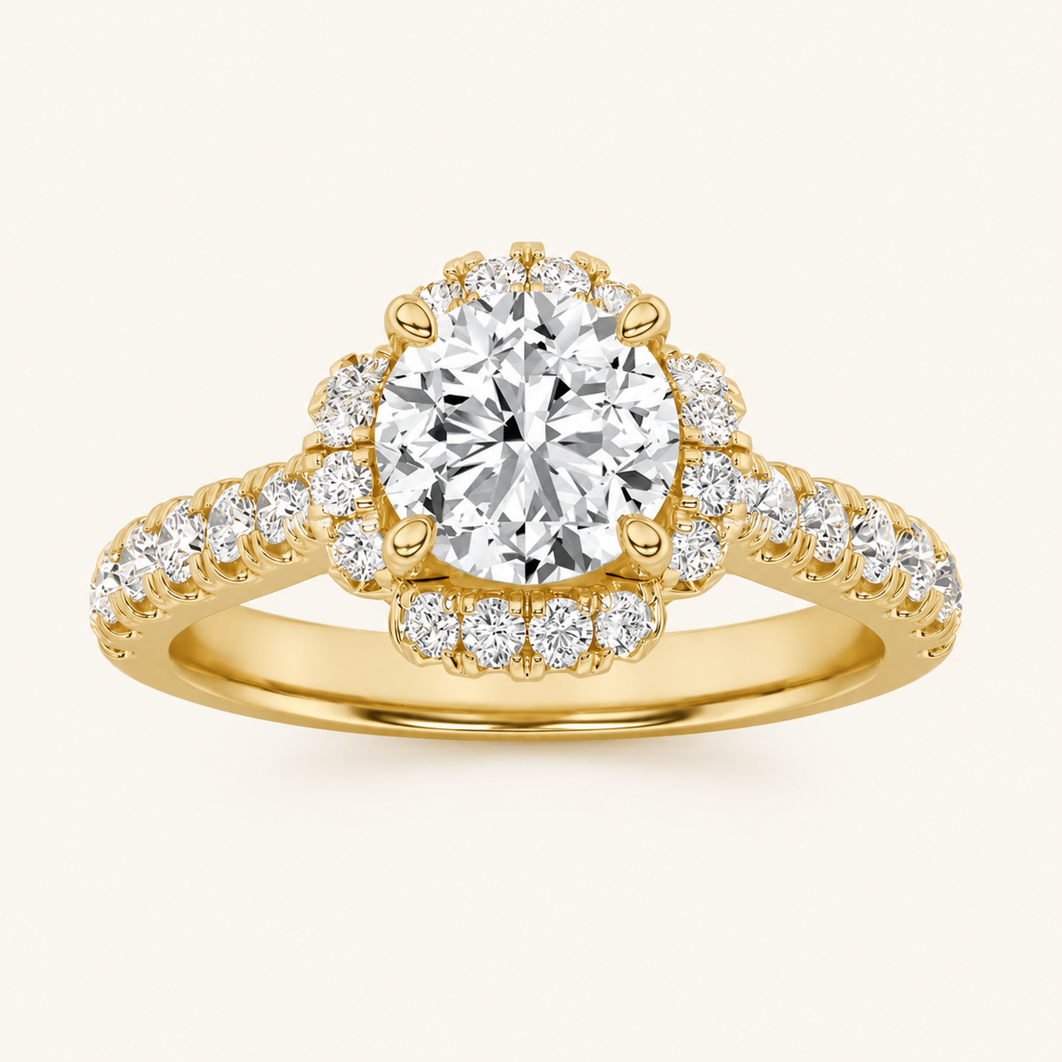 1.5 CT Round Cut Lab Grown Diamond Halo Accented Engagement Ring