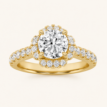 1.5 CT Round Cut Lab Grown Diamond Halo Accented Engagement Ring
