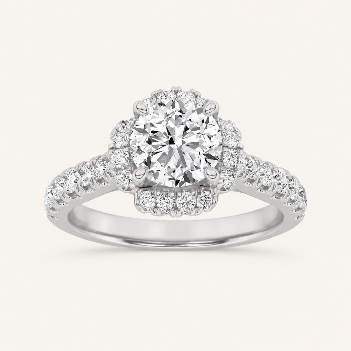 1.5 CT Round Cut Lab Grown Diamond Halo Accented Engagement Ring