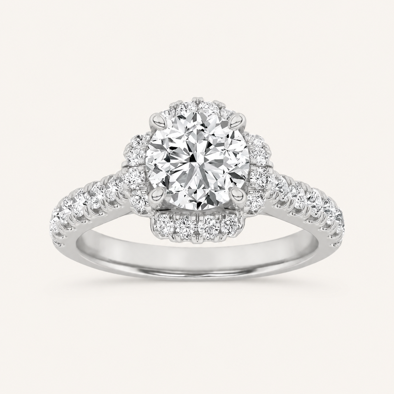 1.5 CT Round Cut Lab Grown Diamond Halo Accented Engagement Ring