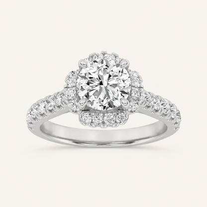 1.5 CT Round Cut Lab Grown Diamond Halo Accented Engagement Ring