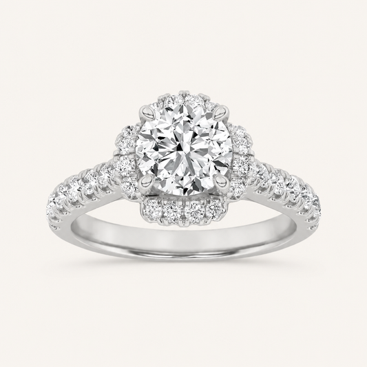 1.5 CT Round Cut Lab Grown Diamond Halo Accented Engagement Ring