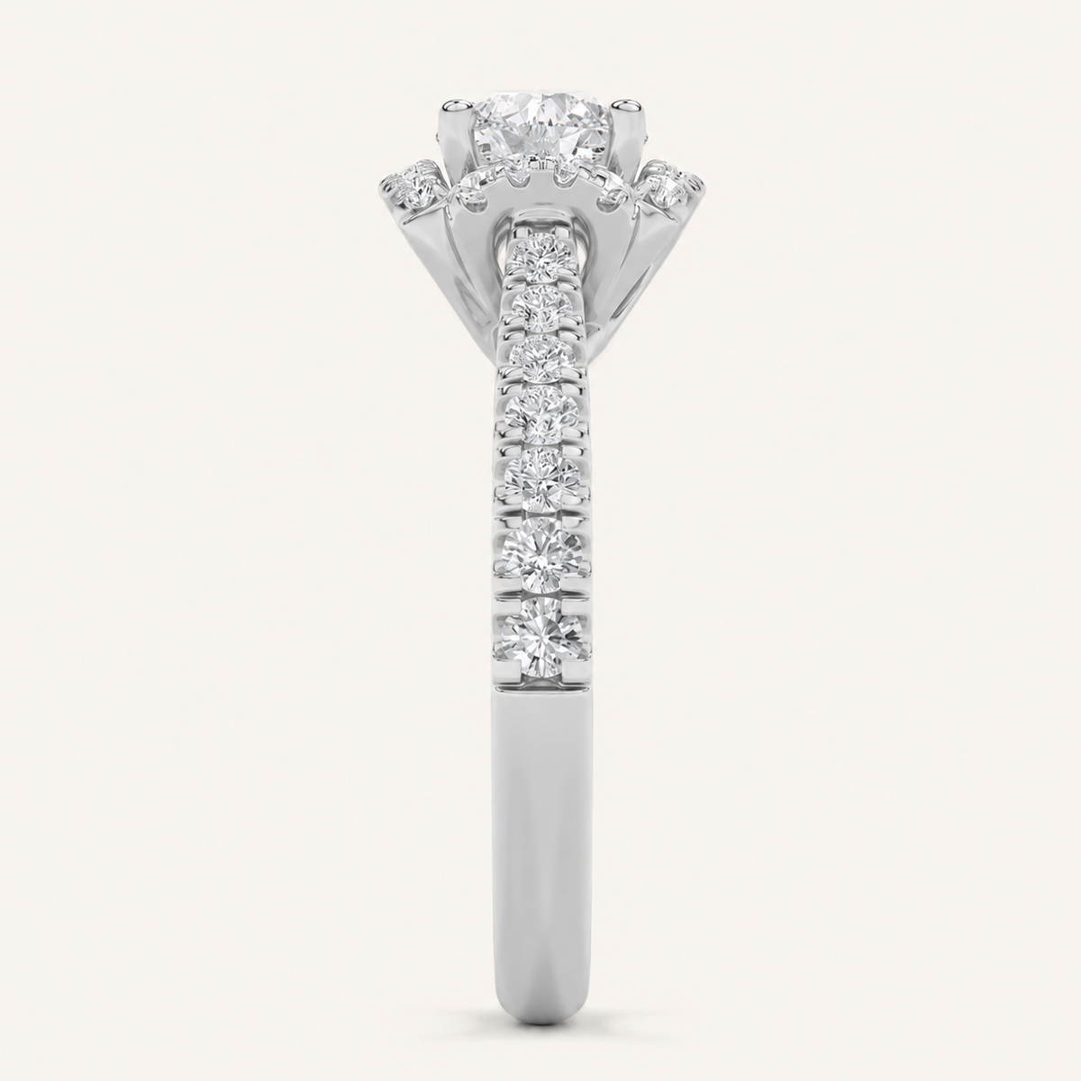 1.5 CT Round Cut Lab Grown Diamond Halo Accented Engagement Ring