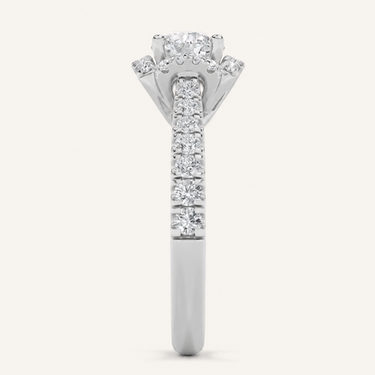1.5 CT Round Cut Lab Grown Diamond Halo Accented Engagement Ring