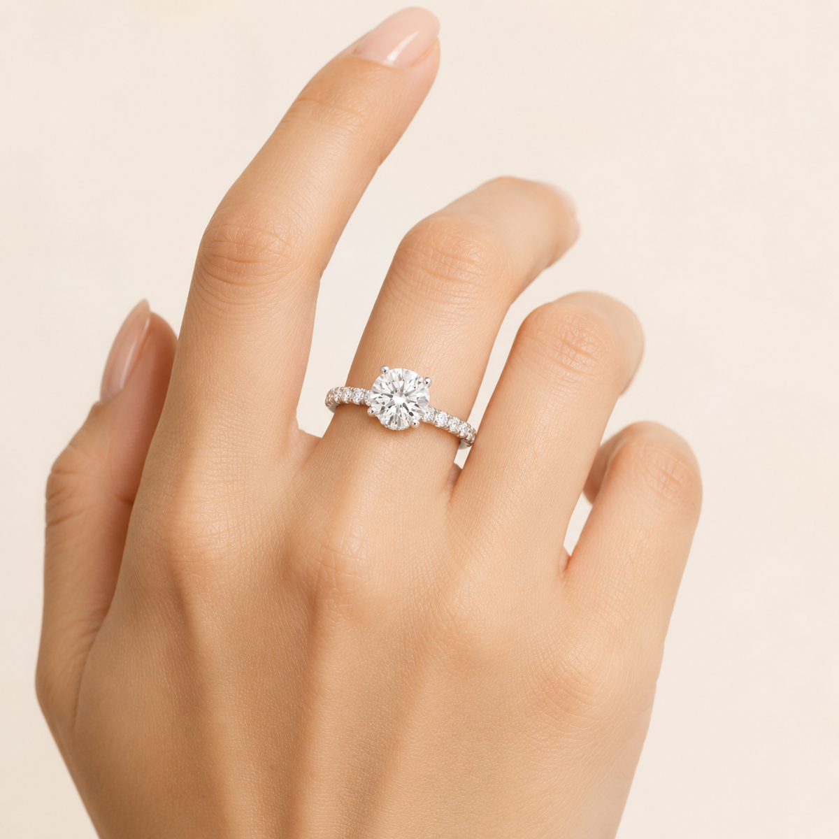 1.5CT Round Cut Lab Grown Diamond Side Stone Accented Ring