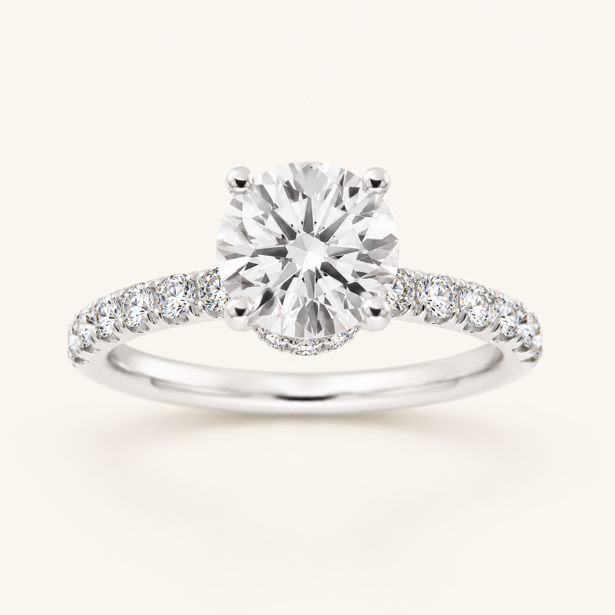 1.5CT Round Cut Lab Grown Diamond Side Stone Accented Ring