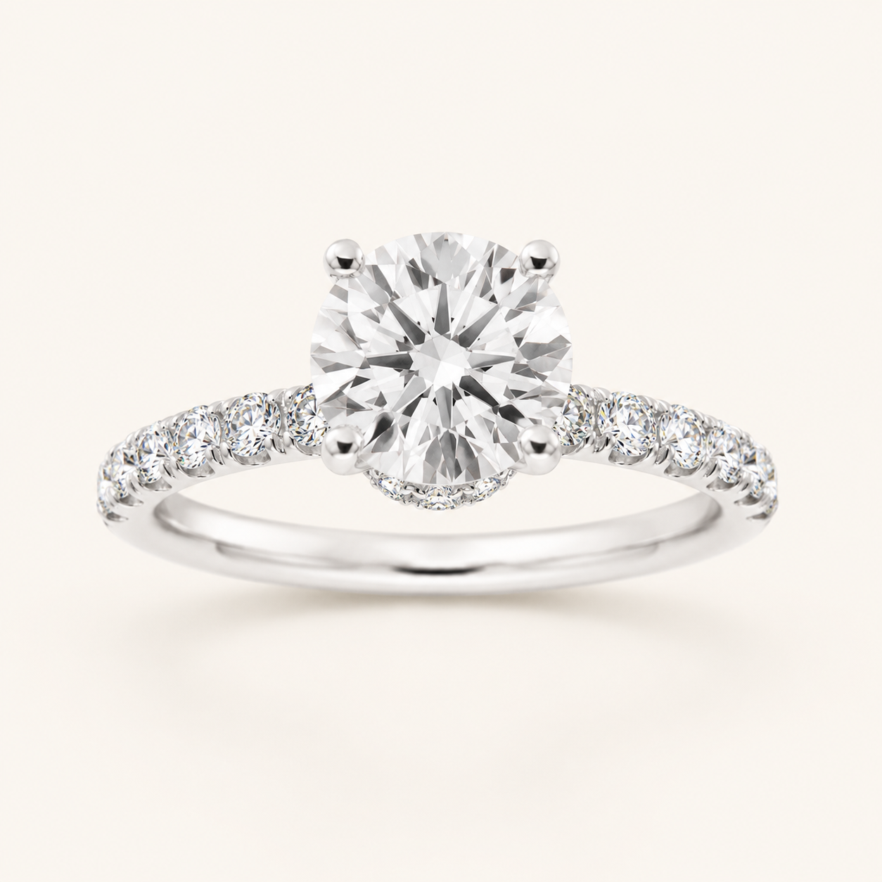 1.5CT Round Cut Lab Grown Diamond Side Stone Accented Ring
