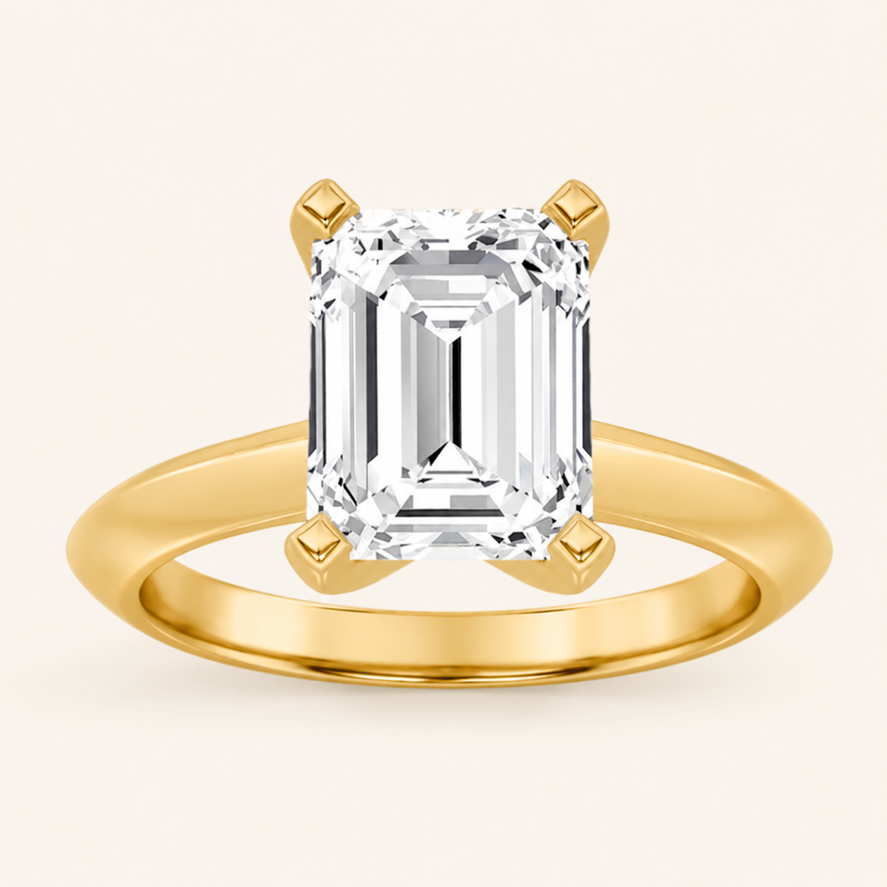 3.00 CT Emerald Cut Lab Grown Diamond Cathedral Trellis Shank Solitaire Engagement Ring