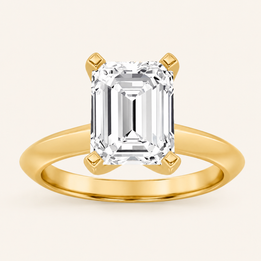 3.00 CT Emerald Cut Lab Grown Diamond Cathedral Trellis Shank Solitaire Engagement Ring