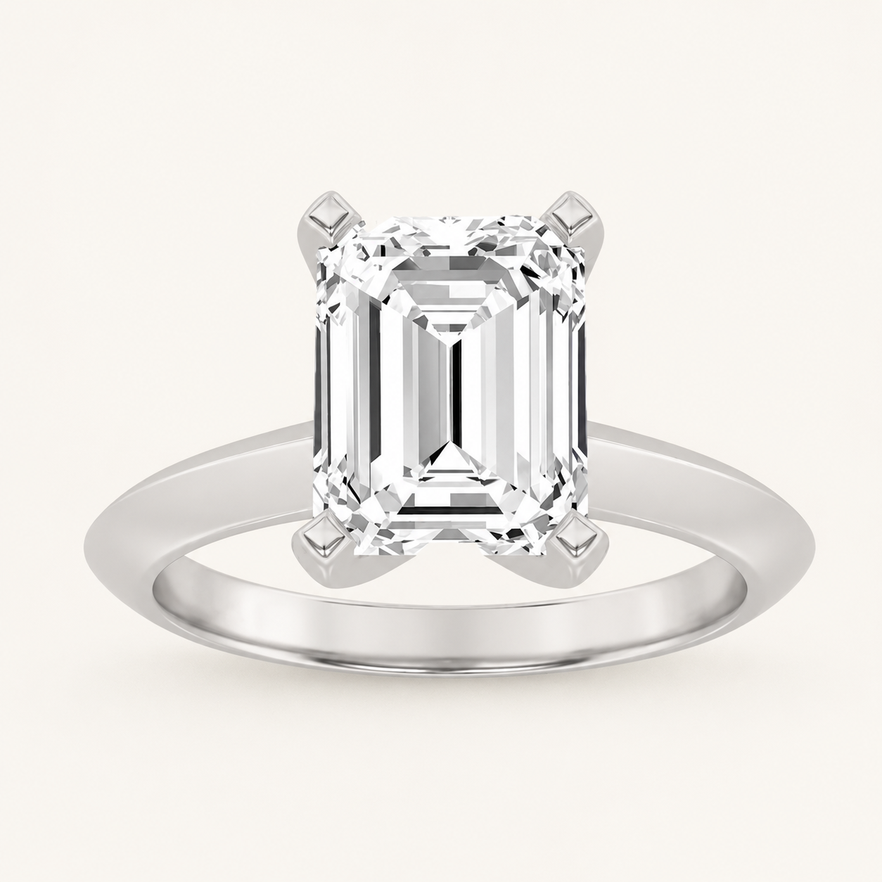 1 CT Emerald Cut Lab Grown Diamond Knife Edge Shank Solitaire Engagement Ring