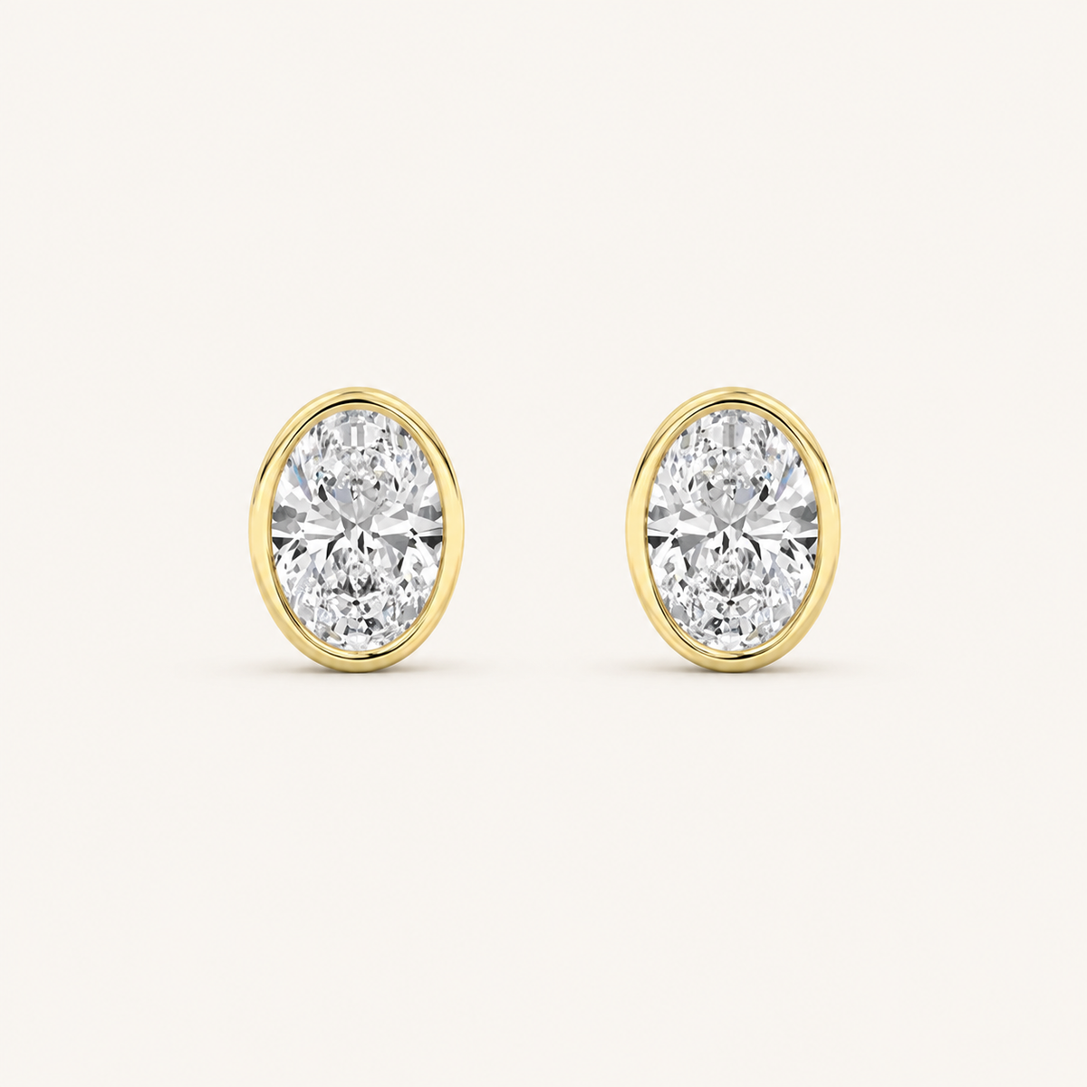 1CT Oval Cut Lab Grown Diamond Bezel Set Stud Earrings