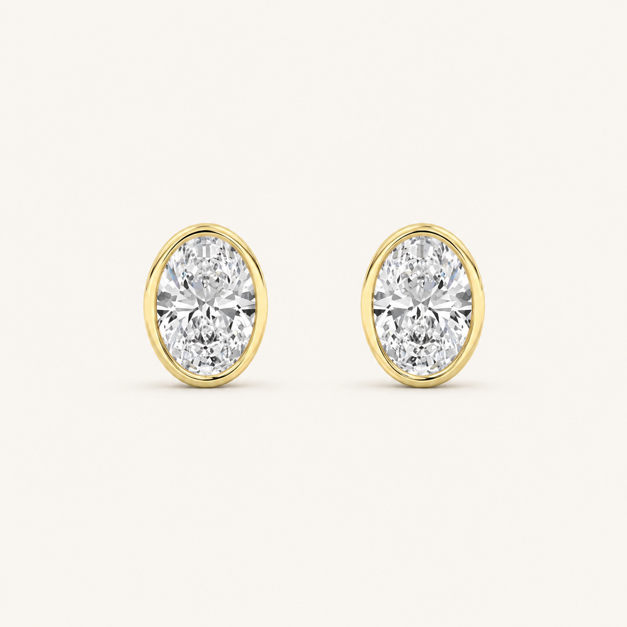 1CT Oval Cut Lab Grown Diamond Bezel Set Stud Earrings