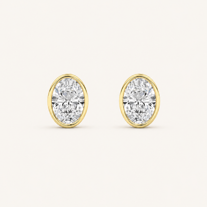 1CT Oval Cut Lab Grown Diamond Bezel Set Stud Earrings