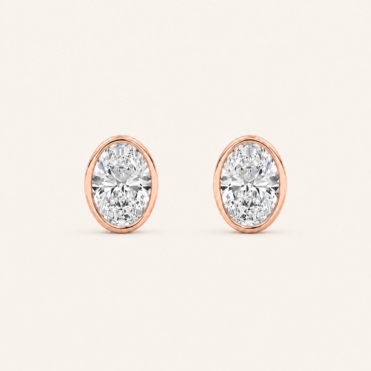 1CT Oval Cut Lab Grown Diamond Bezel Set Stud Earrings