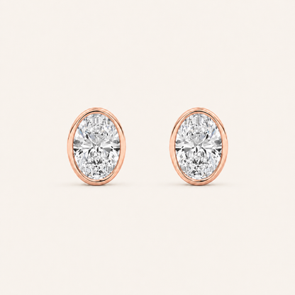 1CT Oval Cut Lab Grown Diamond Bezel Set Stud Earrings