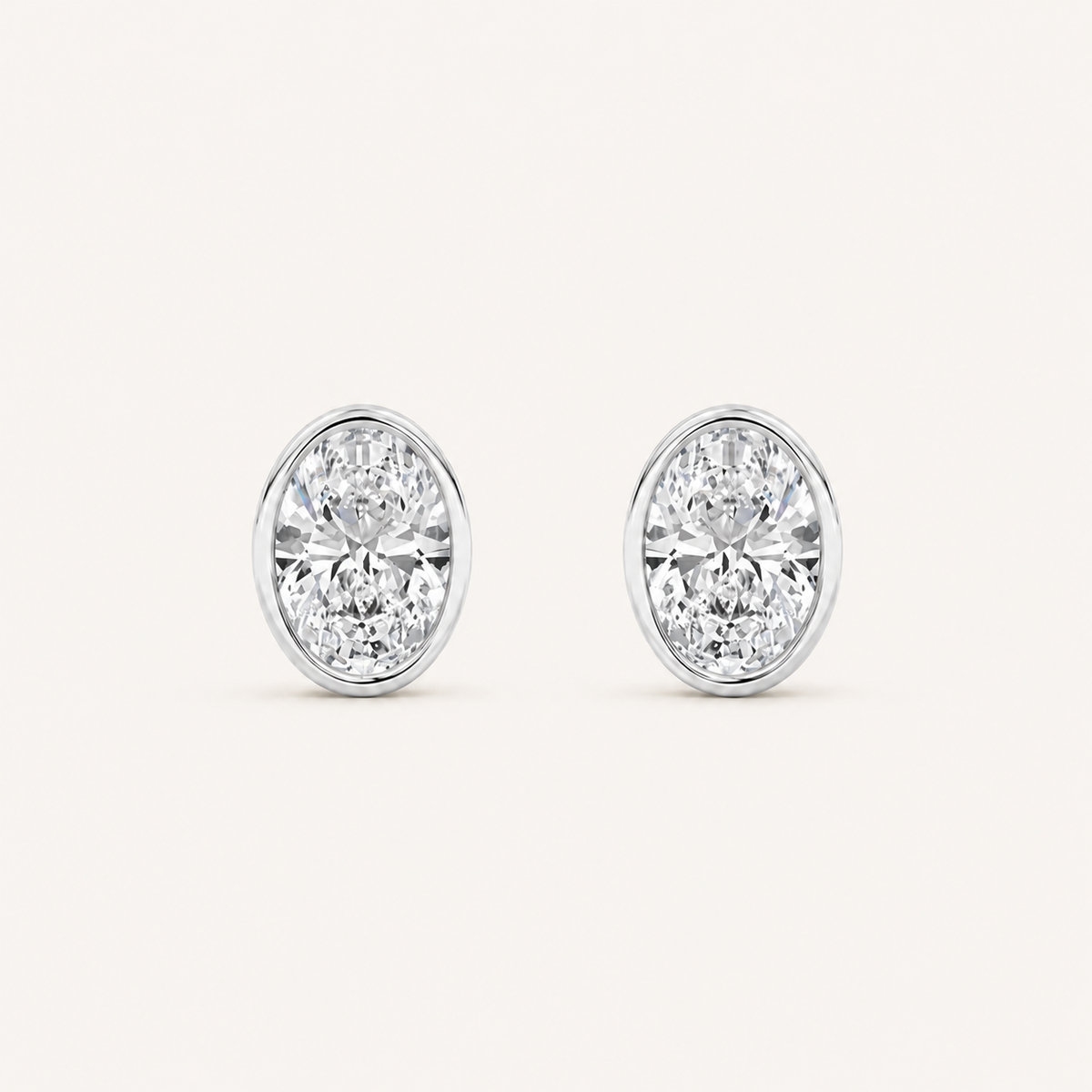 1CT Oval Cut Lab Grown Diamond Bezel Set Stud Earrings