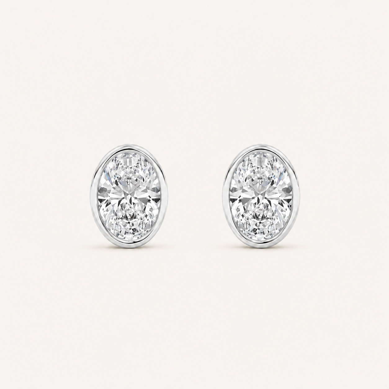 1CT Oval Cut Lab Grown Diamond Bezel Set Stud Earrings