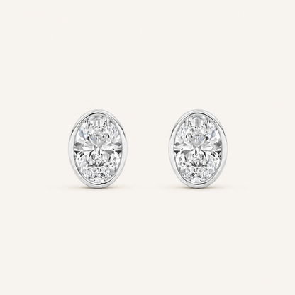1CT Oval Cut Lab Grown Diamond Bezel Set Stud Earrings
