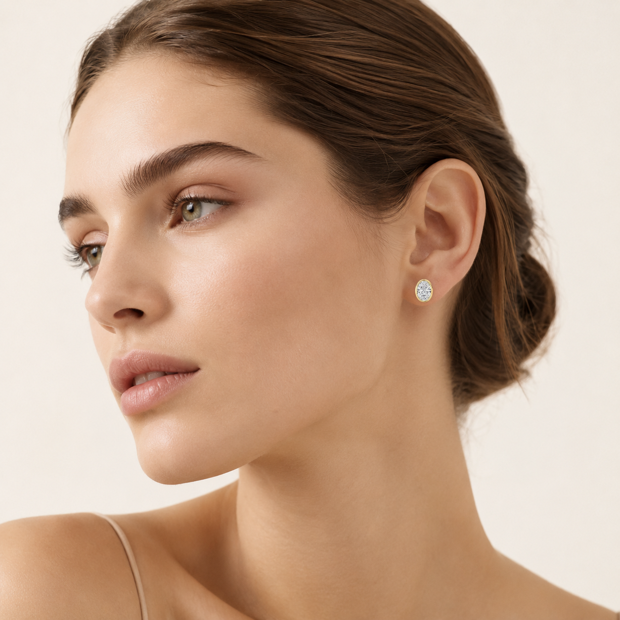 1CT Oval Cut Lab Grown Diamond Bezel Set Stud Earrings