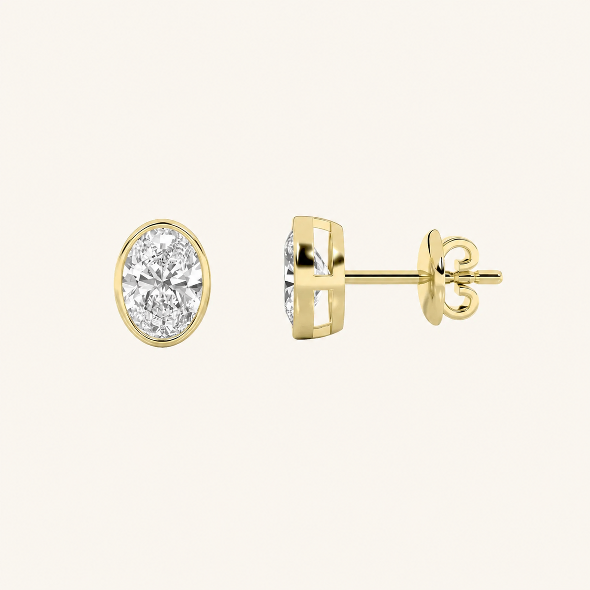 1CT Oval Cut Lab Grown Diamond Bezel Set Stud Earrings