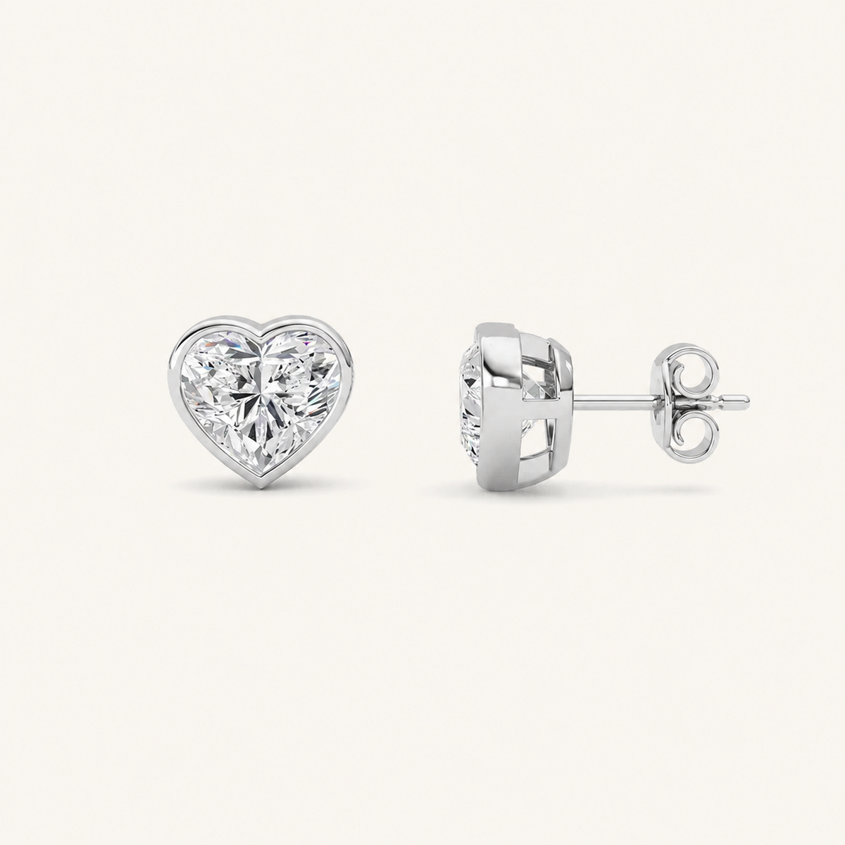 4CT Heart Cut Lab Grown Diamond Bezel Set Stud Earrings
