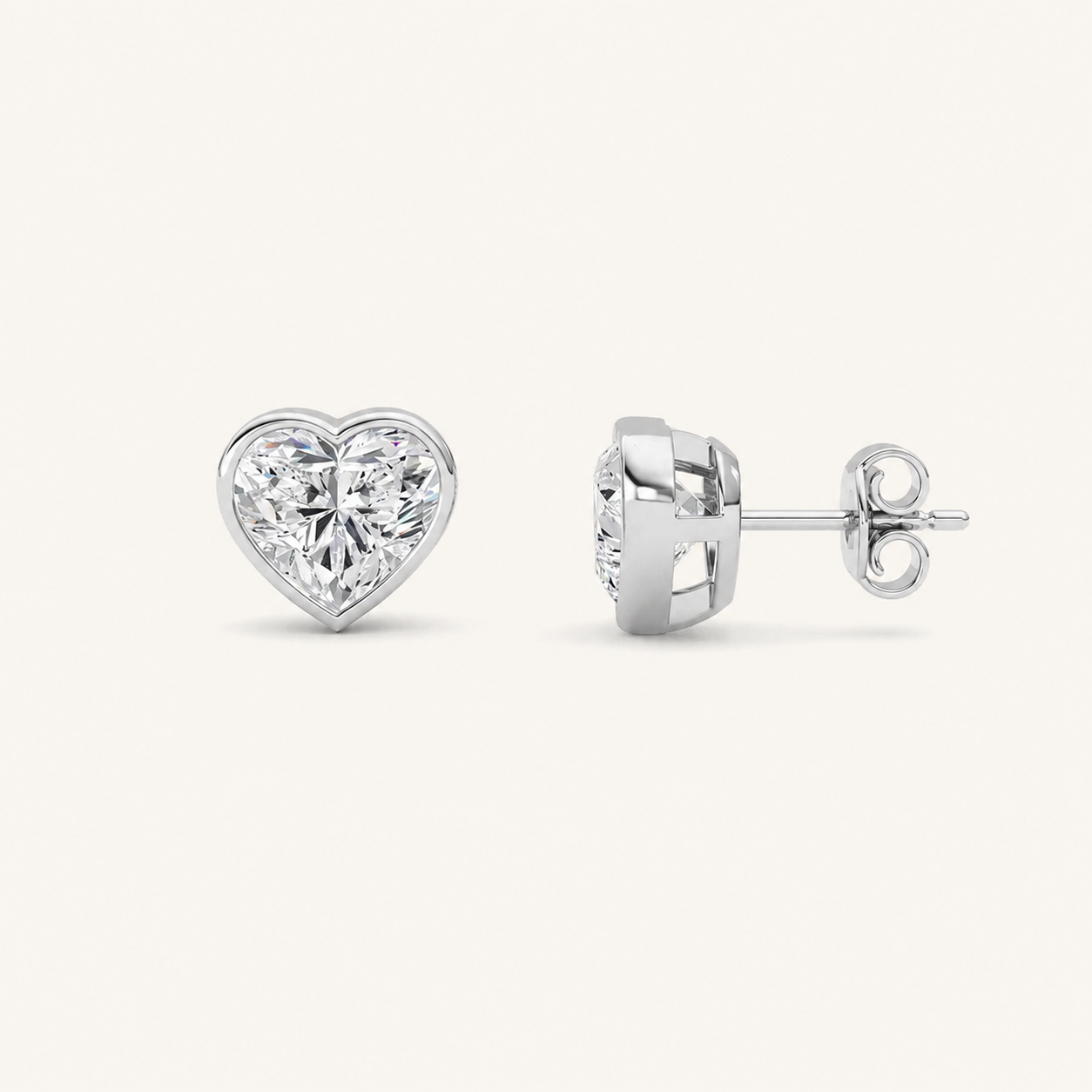 4CT Heart Cut Lab Grown Diamond Bezel Set Stud Earrings