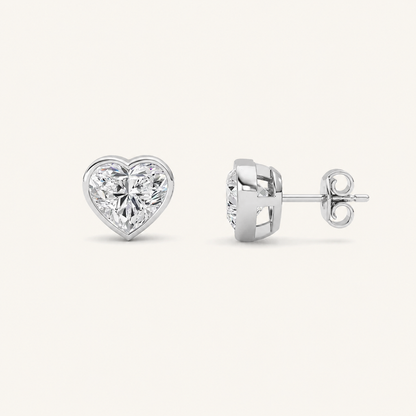 4CT Heart Cut Lab Grown Diamond Bezel Set Stud Earrings
