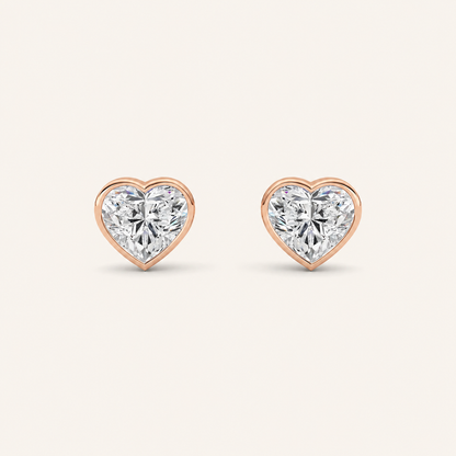 4CT Heart Cut Lab Grown Diamond Bezel Set Stud Earrings