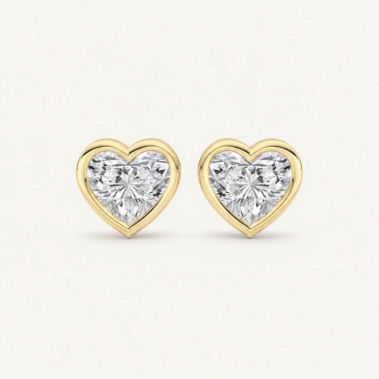 1CT Heart Cut Lab Grown Diamond Bezel Set Stud Earrings
