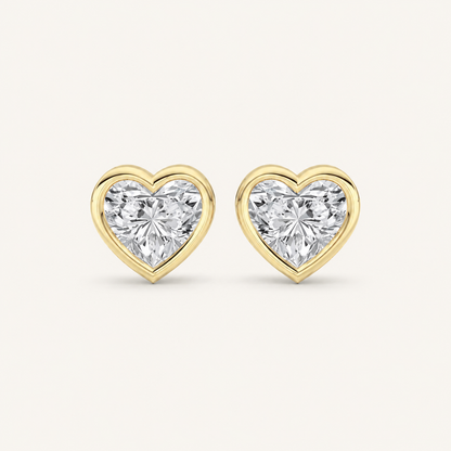 1CT Heart Cut Lab Grown Diamond Bezel Set Stud Earrings
