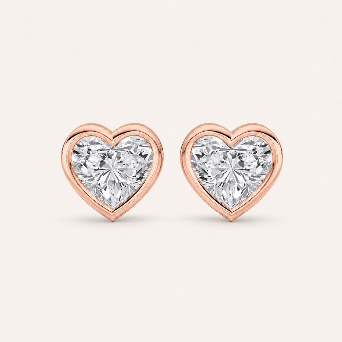 1CT Heart Cut Lab Grown Diamond Bezel Set Stud Earrings