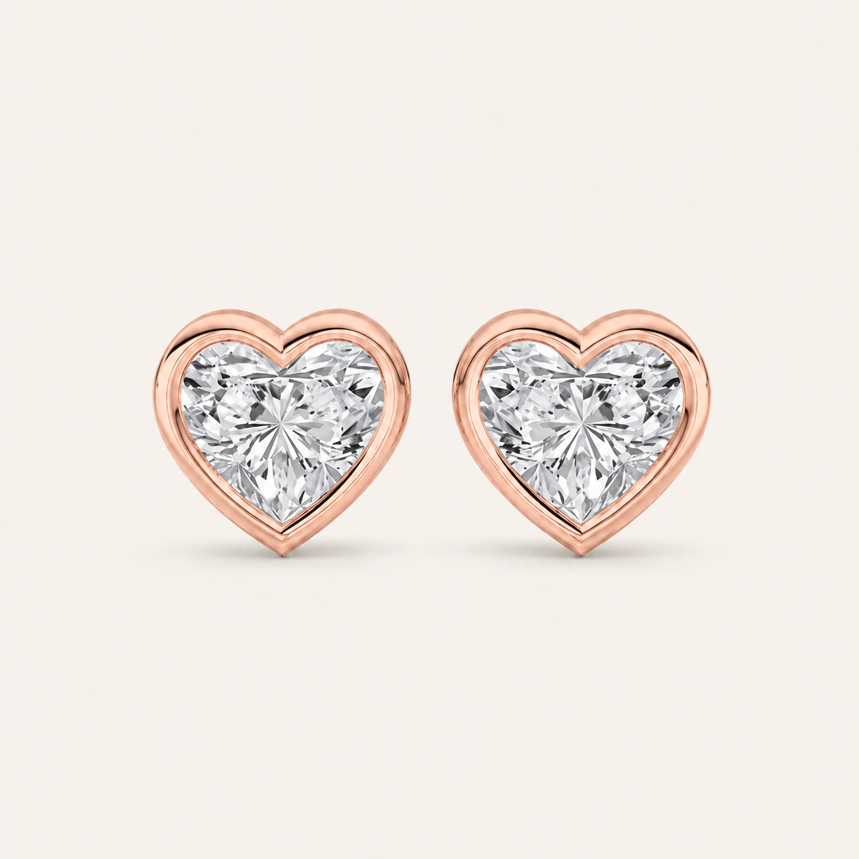 1CT Heart Cut Lab Grown Diamond Bezel Set Stud Earrings